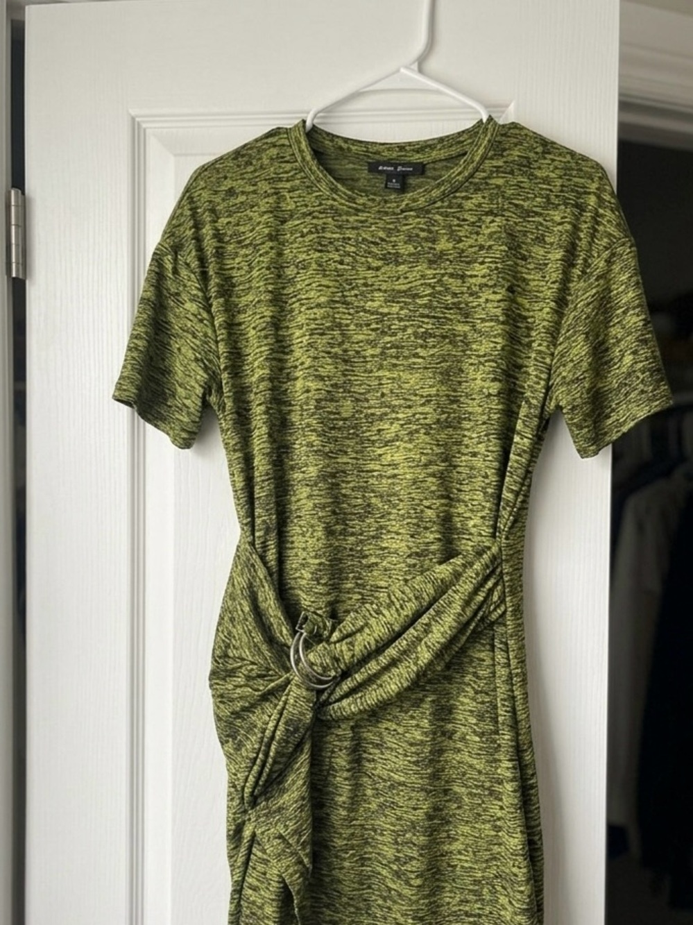 NWOT Olive Green Short Sleeve T-Shirt Dress - Adjustable O-Ring Waist Mini M